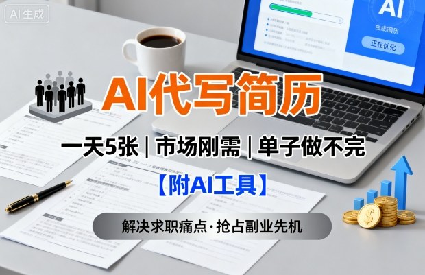 AI代写简历，一天5张，今年找工作难，市场刚需，单子做不完【附AI工具】网创吧-网创项目资源站-副业项目-创业项目-搞钱项目网创吧