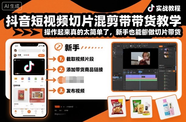 抖音短视频切片混剪带货教学，操作起来真的太简单了，新手也能做切片带货网创吧-网创项目资源站-副业项目-创业项目-搞钱项目网创吧
