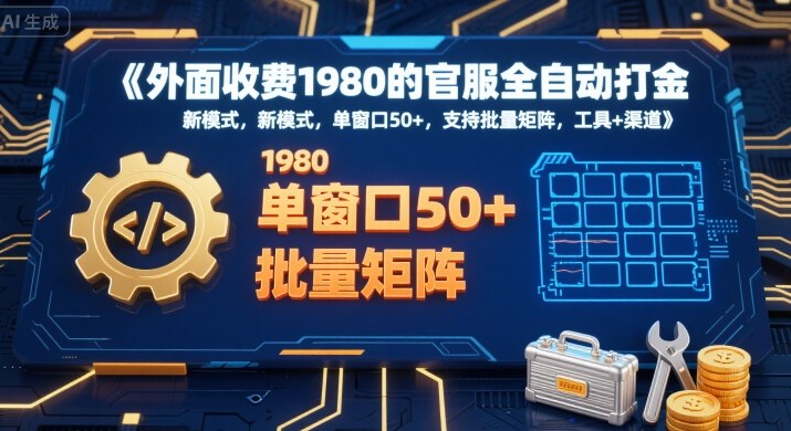 外面收费1980的官服全自动打金，新模式，单窗口50+，支持批量矩阵，工具+渠道【揭秘】网创吧-网创项目资源站-副业项目-创业项目-搞钱项目网创吧