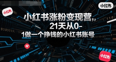 小红书涨粉变现营，21天从0-1做一个挣钱的小红书账号网创吧-网创项目资源站-副业项目-创业项目-搞钱项目网创吧