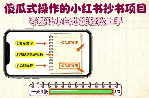 傻瓜式操作的小红书抄书项目,会复制粘贴就行,零基础小白也能一天3张网创吧-网创项目资源站-副业项目-创业项目-搞钱项目网创吧
