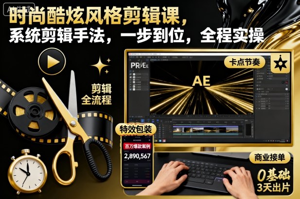 时尚酷炫风格剪辑课,系统剪辑手法,一步到位,全程实操网创吧-网创项目资源站-副业项目-创业项目-搞钱项目网创吧