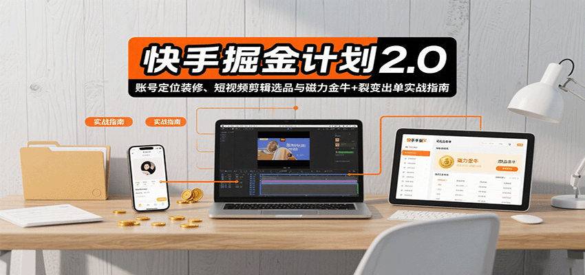 快手掘金计划2.0,账号定位装修、短视频剪辑选品与磁力金牛+裂变出单实战指南网创吧-网创项目资源站-副业项目-创业项目-搞钱项目网创吧