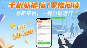 手机就能搞！零撸阅读挂G，最新平台，一键自动运行，随时随地挣，单日50-3张+【揭秘】网创吧-网创项目资源站-副业项目-创业项目-搞钱项目网创吧