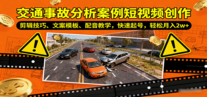 交通事故分析案例短视频创作,剪辑技巧、文案模板、配音教学,快速起号,轻松月入2w+网创吧-网创项目资源站-副业项目-创业项目-搞钱项目网创吧
