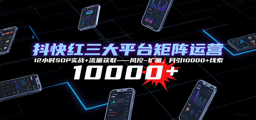 抖快红三大平台矩阵运营,12小时SOP实战+流量获取-风控-扩量,月引10000+线索网创吧-网创项目资源站-副业项目-创业项目-搞钱项目网创吧