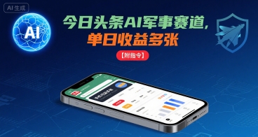 今日头条AI军事赛道，单日收益多张 ，手机可做【附指令】网创吧-网创项目资源站-副业项目-创业项目-搞钱项目网创吧