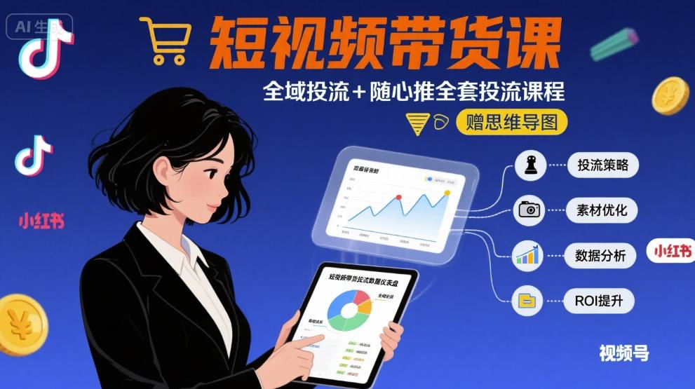 最新短视频带货课,全域投流+随心推全套投流课程+思维导图网创吧-网创项目资源站-副业项目-创业项目-搞钱项目网创吧