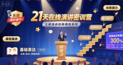 21天在线演讲密训营，王牌演讲招商课程系统网创吧-网创项目资源站-副业项目-创业项目-搞钱项目网创吧