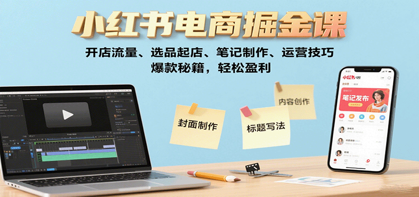 小红书电商掘金课：开店流量、选品起店、笔记制作、运营技巧，爆款秘籍，轻松盈利网创吧-网创项目资源站-副业项目-创业项目-搞钱项目网创吧