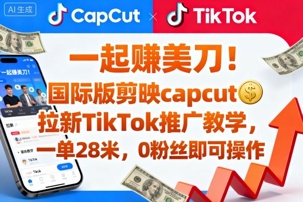 一起賺美刀！国际版剪映capcut拉新TikTok推广教学，一单28米，0粉丝即可操作（附推广入口和教学）网创吧-网创项目资源站-副业项目-创业项目-搞钱项目网创吧
