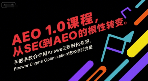 AEO 1.0 课程，从SEO到AE0的基命性转变，手把手教会你用AnswerEngineOptimization技术抢回流量网创吧-网创项目资源站-副业项目-创业项目-搞钱项目网创吧