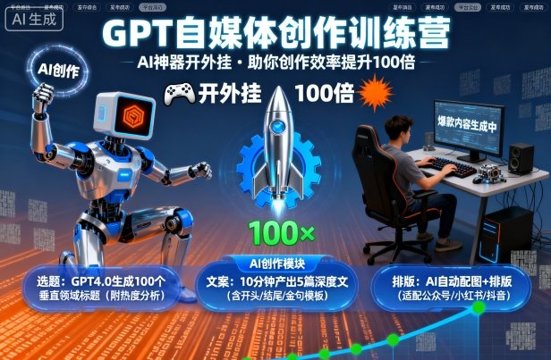 GPT自媒体创作训练营：AI神器开外挂，助你创作效率提升100倍网创吧-网创项目资源站-副业项目-创业项目-搞钱项目网创吧