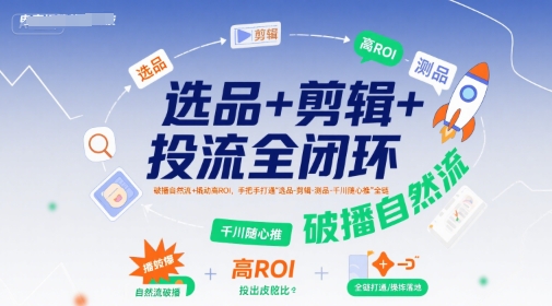 选品+剪辑+投流全闭环,破播自然流+撬动高ROI,手把手打通“选品-剪辑-测品-千川随心推”全链网创吧-网创项目资源站-副业项目-创业项目-搞钱项目网创吧