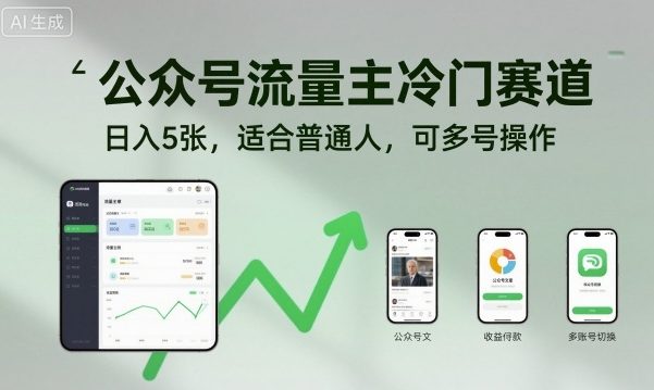 公众号流量主冷门赛道，日入5张，适合普通人，可多号操作网创吧-网创项目资源站-副业项目-创业项目-搞钱项目网创吧