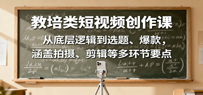 教培类短视频创作课：从底层逻辑到选题、爆款，涵盖拍摄、剪辑等多环节要点网创吧-网创项目资源站-副业项目-创业项目-搞钱项目网创吧
