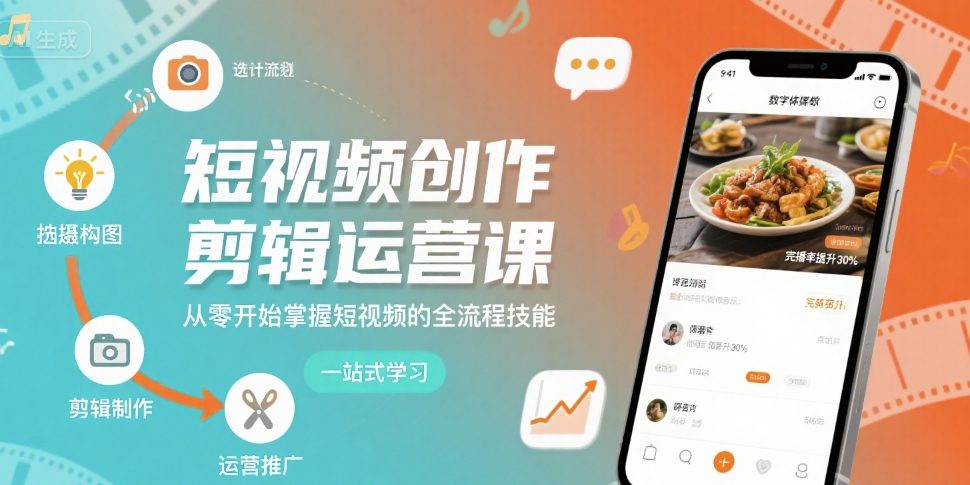 短视频创作剪辑运营课，从零开始掌握短视频的全流程技能网创吧-网创项目资源站-副业项目-创业项目-搞钱项目网创吧