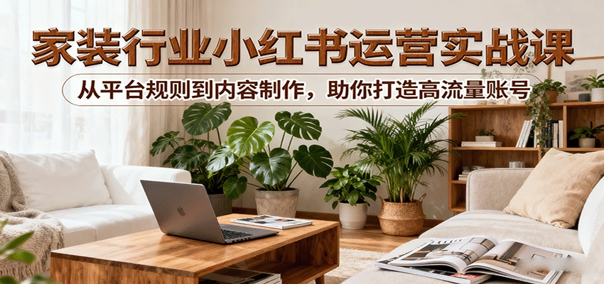 小红书家装行业运营实战课：从平台规则到内容制作，助你打造高流量账号网创吧-网创项目资源站-副业项目-创业项目-搞钱项目网创吧