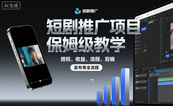 短剧推广项目保姆级教学，授权、收益、流程、剪辑，发布等全流程网创吧-网创项目资源站-副业项目-创业项目-搞钱项目网创吧