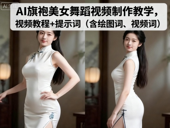 AI旗袍美女舞蹈视频制作教学，视频教程+提示词（含绘图词、视频词）网创吧-网创项目资源站-副业项目-创业项目-搞钱项目网创吧
