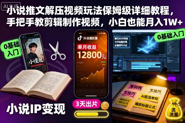 小说推文解压视频玩法保姆级详细教程,手把手教剪辑制作视频,小白也能月入1W+网创吧-网创项目资源站-副业项目-创业项目-搞钱项目网创吧