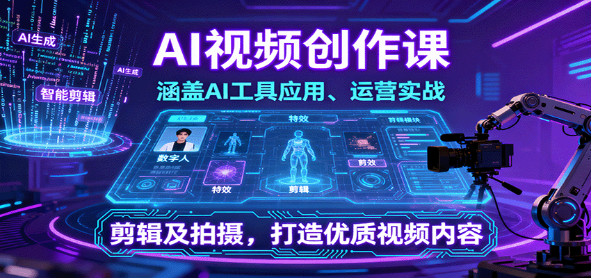 AI视频创作课,涵盖AI工具应用、运营实战、剪辑及拍摄,打造优质视频内容网创吧-网创项目资源站-副业项目-创业项目-搞钱项目网创吧