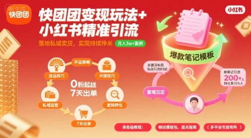 快团团变现玩法+小红书精准引流技巧，助你真正落地私域卖货，实现持续挣米网创吧-网创项目资源站-副业项目-创业项目-搞钱项目网创吧