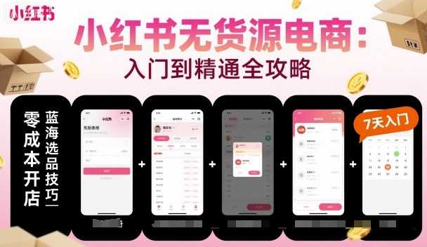 小红书无货源电商,入门到精通,开店+选品+笔记+剪辑+赛道+内容网创吧-网创项目资源站-副业项目-创业项目-搞钱项目网创吧