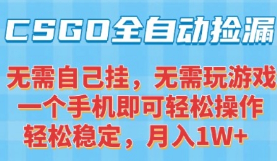 CSGO自动捡漏项目，最新独家玩法，一个手机可操作，新手小白轻松月入1W+，操作简单易上手【揭秘】网创吧-网创项目资源站-副业项目-创业项目-搞钱项目网创吧