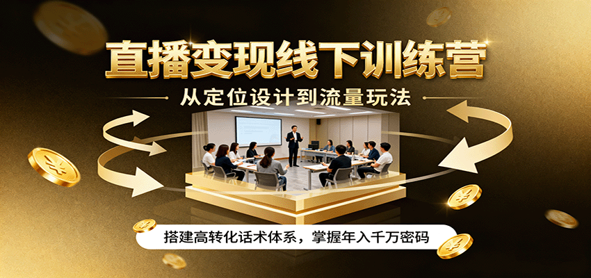 直播变现线下训练营，从定位设计到流量玩法，搭建高转化话术体系，掌握年入千万密码网创吧-网创项目资源站-副业项目-创业项目-搞钱项目网创吧