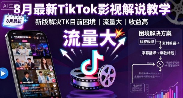 8月最新TikTok影视解说教学，新版解决TK目前困境，流量大，收益高网创吧-网创项目资源站-副业项目-创业项目-搞钱项目网创吧
