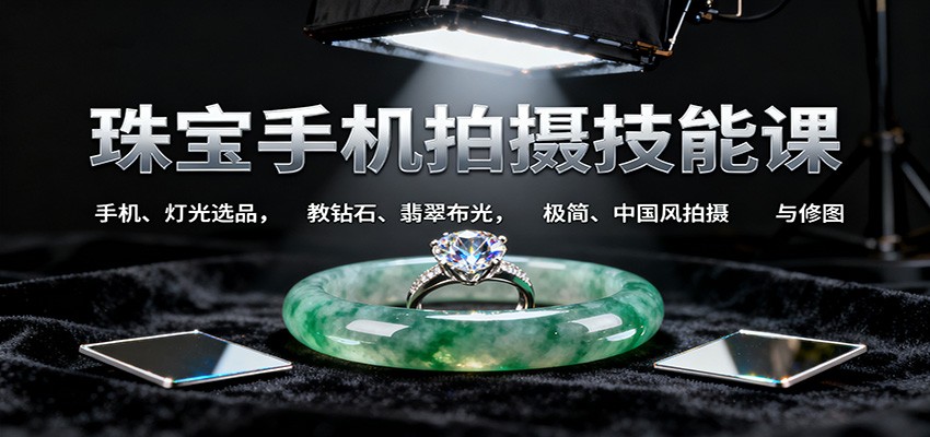 珠宝手机拍摄技能课:手机、 灯光选品,教钻石、翡翠布光,极简、中国风拍摄与修图网创吧-网创项目资源站-副业项目-创业项目-搞钱项目网创吧