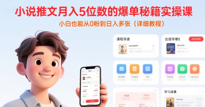 小说推文月入5位数的爆单秘籍实操课，，小白也能从0粉到日入多张(详细教程)网创吧-网创项目资源站-副业项目-创业项目-搞钱项目网创吧