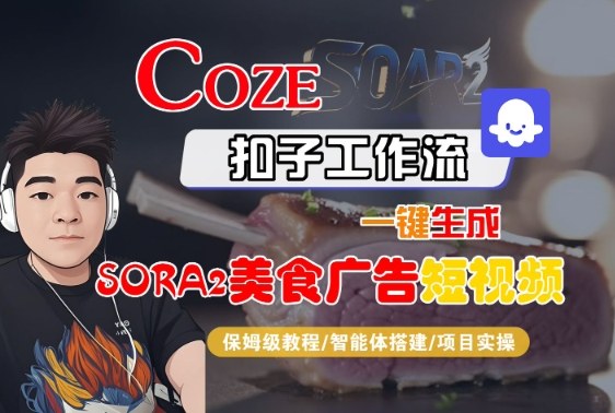 Coze扣子智能体工作流一键生成“SORA2美食广告“短视频,全流程保姆级教学网创吧-网创项目资源站-副业项目-创业项目-搞钱项目网创吧