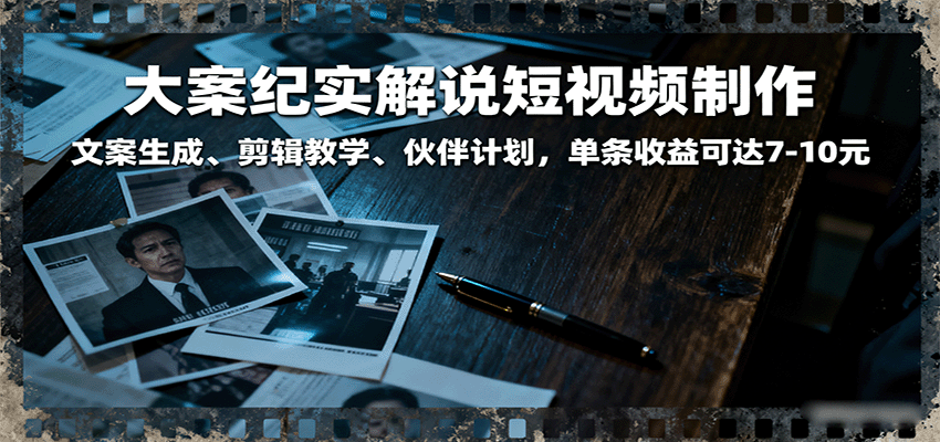 大案纪实解说短视频制作,文案生成、剪辑教学、伙伴计划,单条收益可达7-10元网创吧-网创项目资源站-副业项目-创业项目-搞钱项目网创吧