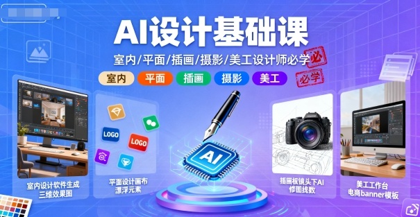 AI设计基础课，室内、平面、插画、摄影、美工设计师必学的网创吧-网创项目资源站-副业项目-创业项目-搞钱项目网创吧