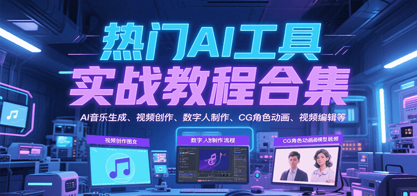 热门AI工具实战教程合集，AI音乐生成、视频创作、数字人制作、CG角色动画、视频编辑等网创吧-网创项目资源站-副业项目-创业项目-搞钱项目网创吧