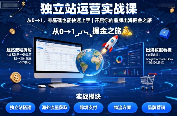 独立站运营实战课，​从0到1，零基础也能快速上手，开启你的品牌出海掘金之旅网创吧-网创项目资源站-副业项目-创业项目-搞钱项目网创吧