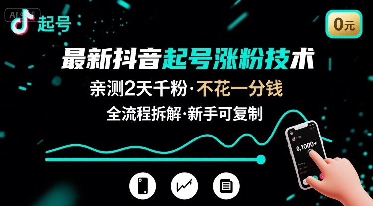 最新抖音起号涨粉技术，亲测2天千粉，不花一分钱，全流程拆解网创吧-网创项目资源站-副业项目-创业项目-搞钱项目网创吧