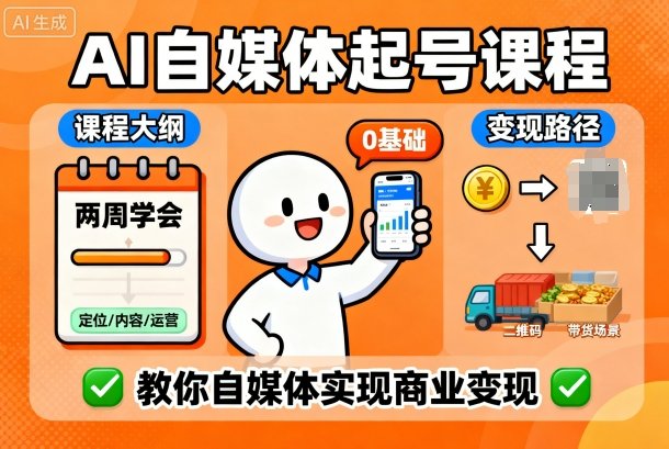 AI自媒体起号课程，0基础小白两周学会，教你自媒体实现商业变现网创吧-网创项目资源站-副业项目-创业项目-搞钱项目网创吧