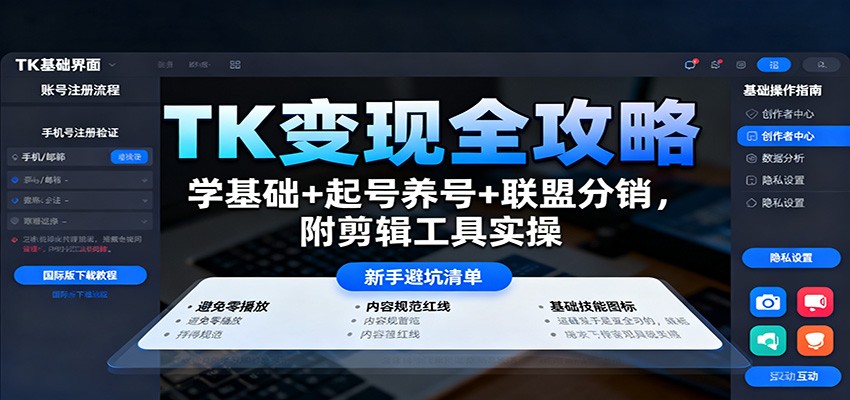 TK变现全攻略：学基础+起号养号+联盟分销，附剪辑工具实操网创吧-网创项目资源站-副业项目-创业项目-搞钱项目网创吧