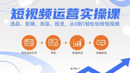 短视频运营实操课，选品、剪辑、测品、投流，从0到1轻松玩转短视频网创吧-网创项目资源站-副业项目-创业项目-搞钱项目网创吧