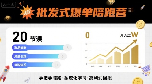 批发式爆单陪跑营，20节课带你实现批发式爆单，带你经松月入过W网创吧-网创项目资源站-副业项目-创业项目-搞钱项目网创吧