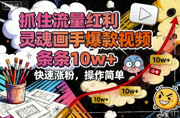 抓住流量红利,灵魂画手爆款视频,条条10w+,快速涨粉,操作简单网创吧-网创项目资源站-副业项目-创业项目-搞钱项目网创吧