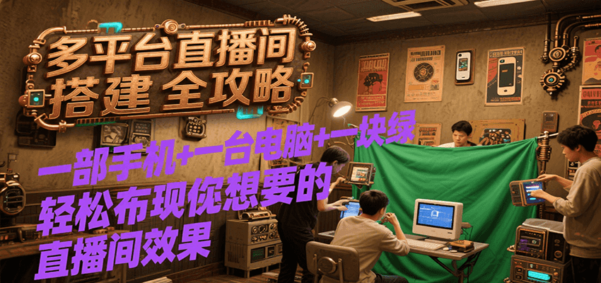 多平台直播间搭建全攻略，一部手机+一台电脑+一块绿布轻松实现你想要的直播间效果网创吧-网创项目资源站-副业项目-创业项目-搞钱项目网创吧