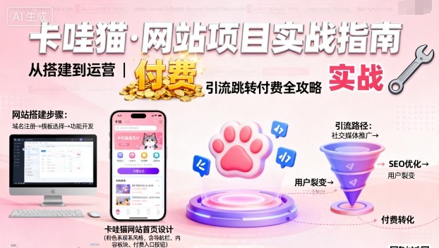 卡哇猫·网站项目,网站搭建与运营以及引流跳转付费网创吧-网创项目资源站-副业项目-创业项目-搞钱项目网创吧