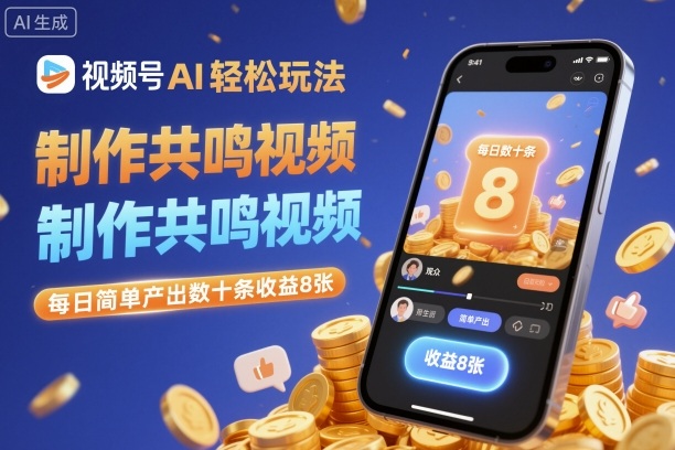 视频号AI轻松玩法,制作共鸣视频,每日简单产出数十条收益8张网创吧-网创项目资源站-副业项目-创业项目-搞钱项目网创吧