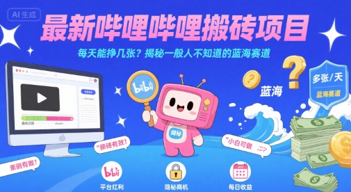 最新哔哩哔哩上B站搬砖项目，每天能挣几张？揭秘一般人不知道的蓝海赛道网创吧-网创项目资源站-副业项目-创业项目-搞钱项目网创吧