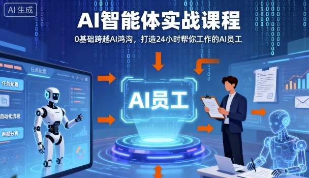 Ai智能体实战课程,0基础跨越Ai鸿沟,打造24小时帮你工作的Ai员工,打破常规,以实战定义Ai网创吧-网创项目资源站-副业项目-创业项目-搞钱项目网创吧