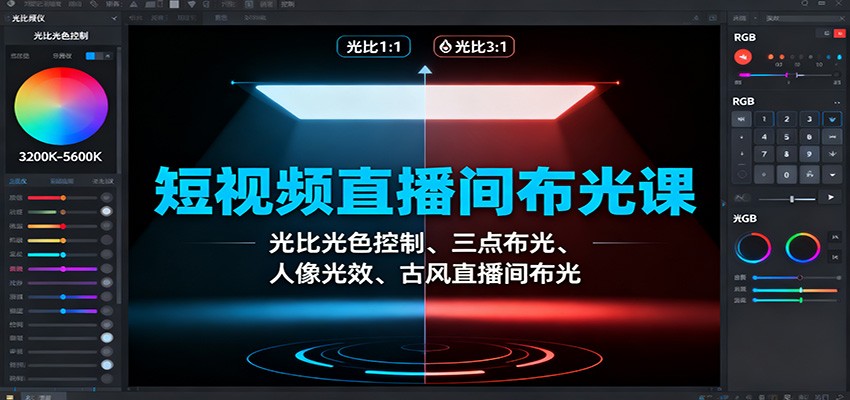 短视频直播间布光课:光比光色控制、三点布光、人像光效、古风直播间布光网创吧-网创项目资源站-副业项目-创业项目-搞钱项目网创吧